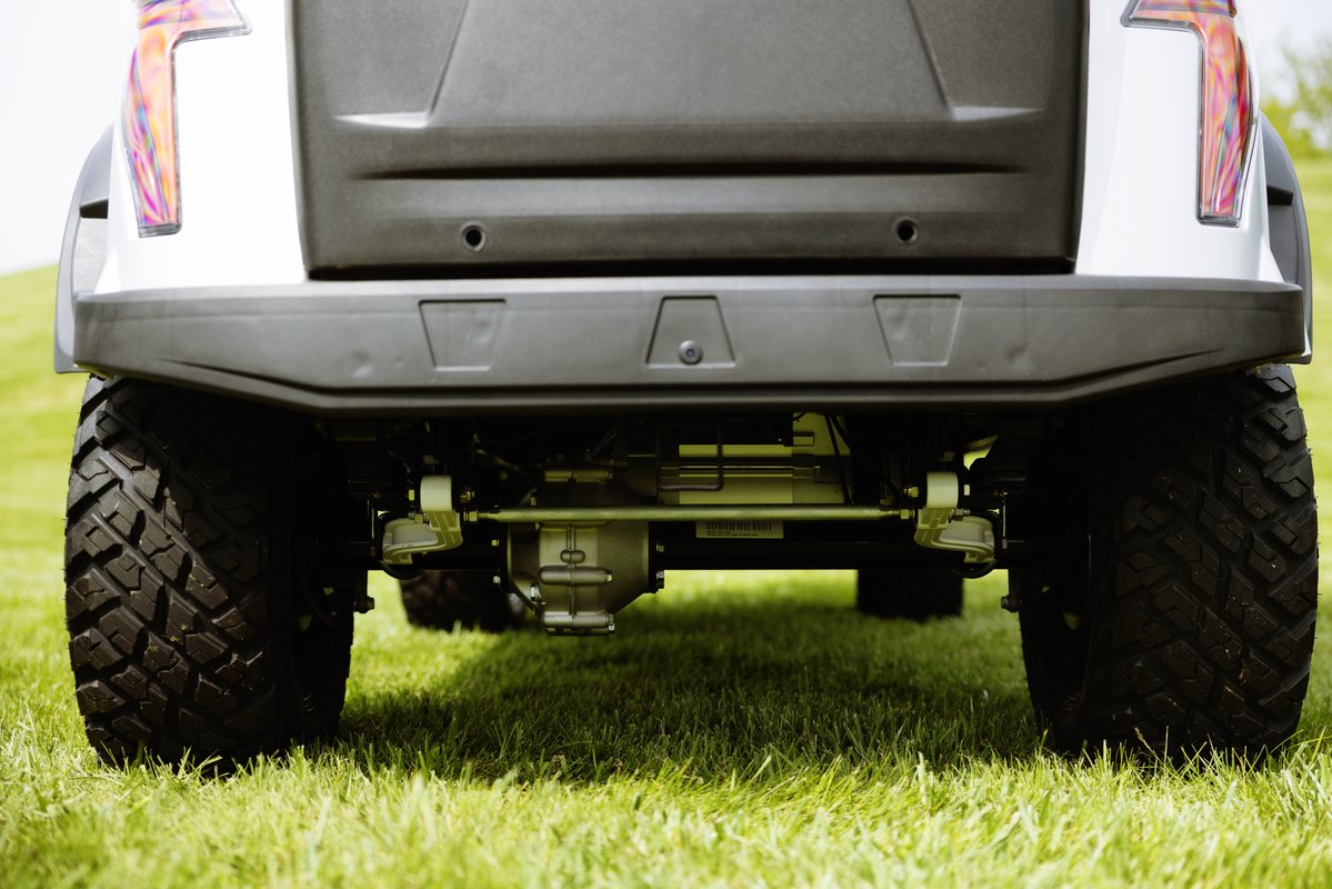 Legend model golf cart white back tires view